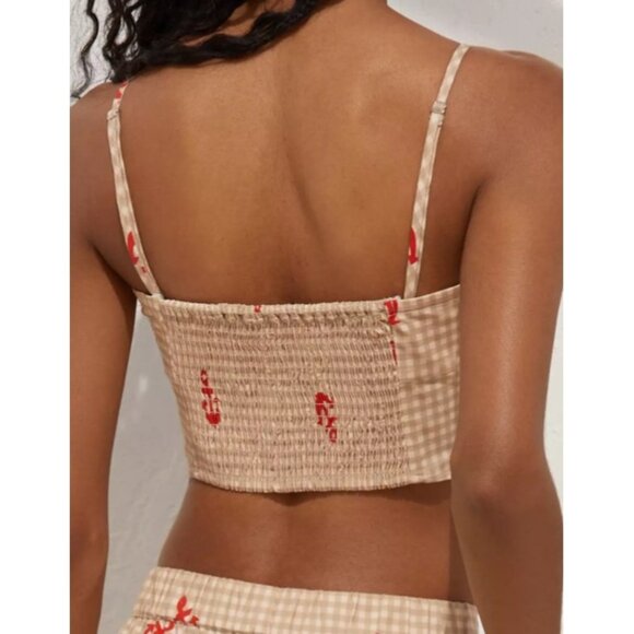Anthropologie L Gingham Anchor Print Crop Top With Adjustable Straps & Smocked B - Picture 2 of 14